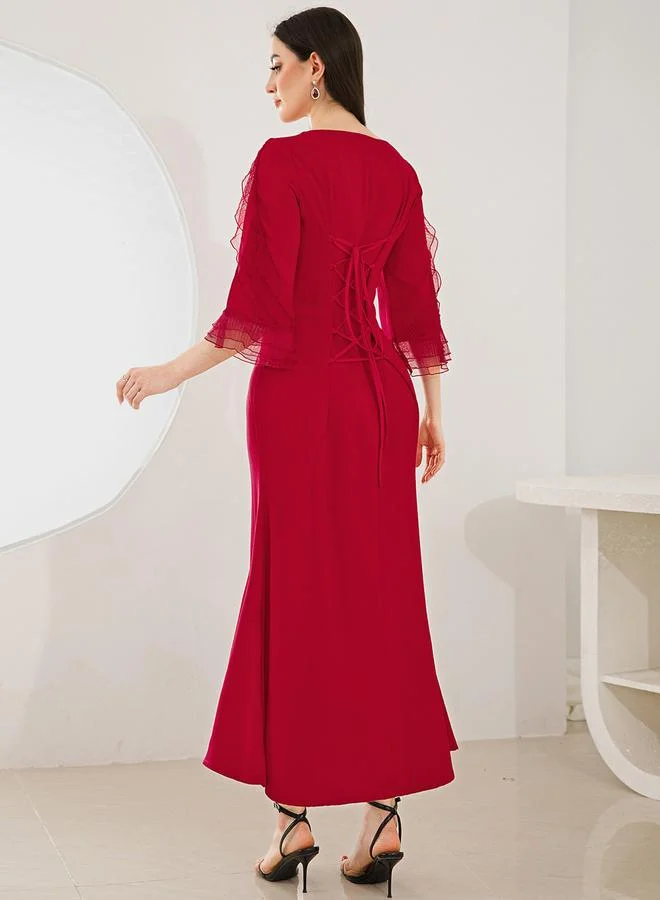 Take Two Women Red Rhinestone Embellished Bodycon Maxi Dress